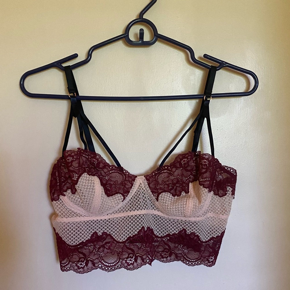 Chelsea28 Lace Bralette Red and Pale Pink Longline Design